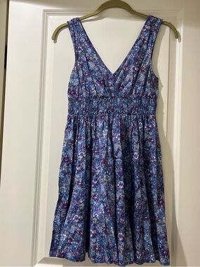 Divided Blue & Purple Floral Midi Dress